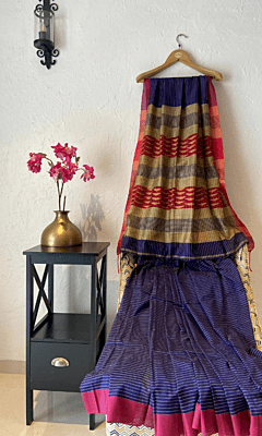 Cotton-stripes-jamdani-Bengal-dark-blue