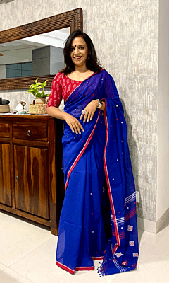 Cotton Blue Bengal Saree (3)