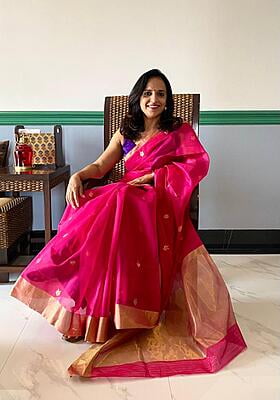PURE HANDLOOM CHANDERI SILK SAREE - RANI PINK