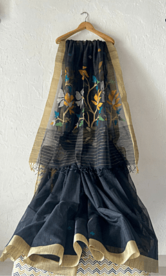Silk- Black-Jamdani-Bengal Saree Silk- Black-Jamdani-Bengal Saree