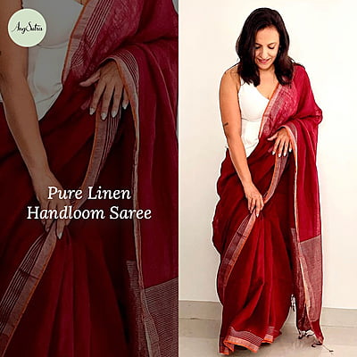 PURE LINEN MAROON SAREE