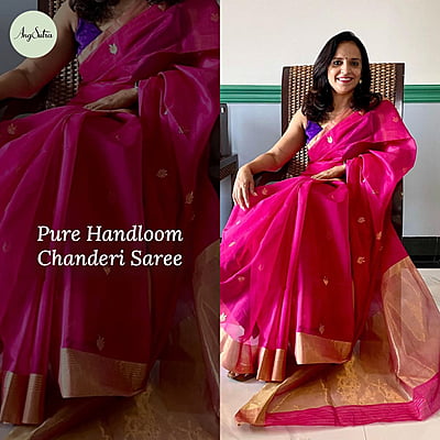 PURE HANDLOOM CHANDERI SILK SAREE - RANI PINK