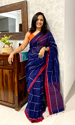Cotton Blue Bengal Saree