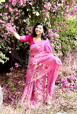 MUL COTTON LOTUS MOTIF EMBROIDERED SAREE