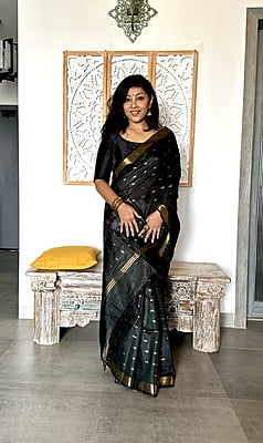 Cotton Silk Saree with Zari Boota All over - Black Cotton Silk Saree with Zari Boota All over - Black