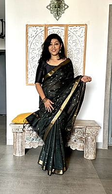 Cotton Silk Saree with Zari Boota All over - Black Cotton Silk Saree with Zari Boota All over - Black