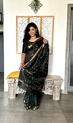 Cotton Silk Saree with Zari Boota All over - Black Cotton Silk Saree with Zari Boota All over - Black