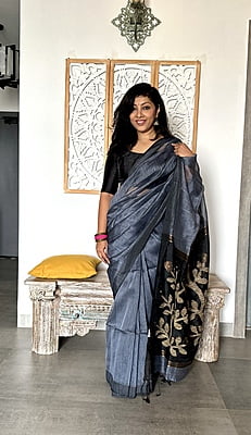Cotton Silk Saree with Jamdani Palla - Grey Cotton Silk Saree with Jamdani Palla - Grey
