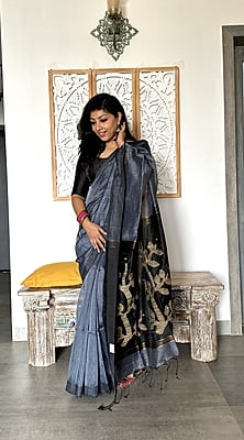 Cotton Silk Saree with Jamdani Palla - Grey Cotton Silk Saree with Jamdani Palla - Grey