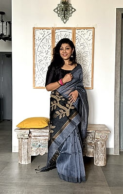 Cotton Silk Saree with Jamdani Palla - Grey Cotton Silk Saree with Jamdani Palla - Grey