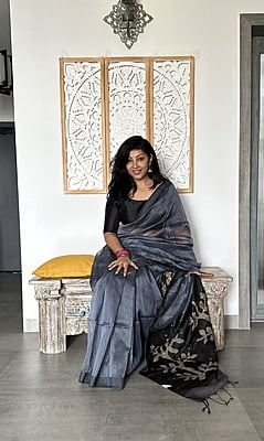 Cotton Silk Saree with Jamdani Palla - Grey Cotton Silk Saree with Jamdani Palla - Grey