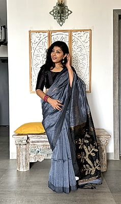 Cotton Silk Saree with Jamdani Palla - Grey