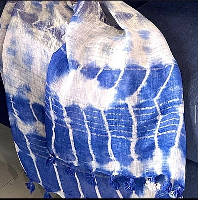 PURE LINEN SHIBORI DYED SAREE-PINK & BLUE PURE LINEN SHIBORI DYED SAREE-PINK & BLUE