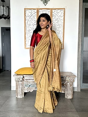 Cotton Silk saree with Woven Border - Beige