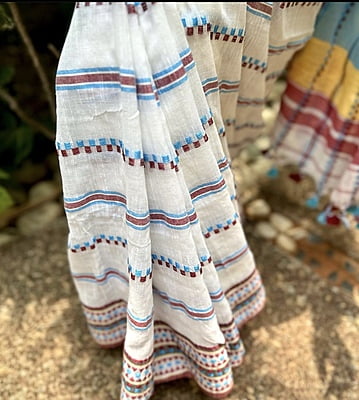 PURE HANDLOOM KHADI COTTON BEGUMPURI SAREE WHITE