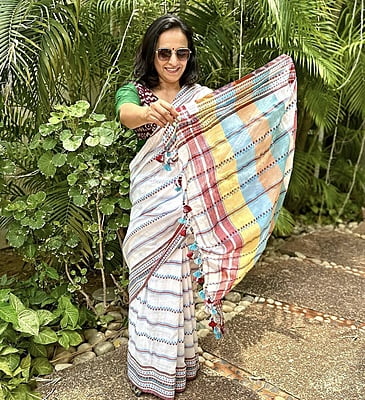 PURE HANDLOOM KHADI COTTON BEGUMPURI SAREE WHITE