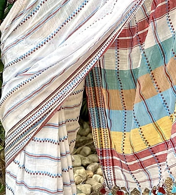 PURE HANDLOOM KHADI COTTON BEGUMPURI SAREE WHITE