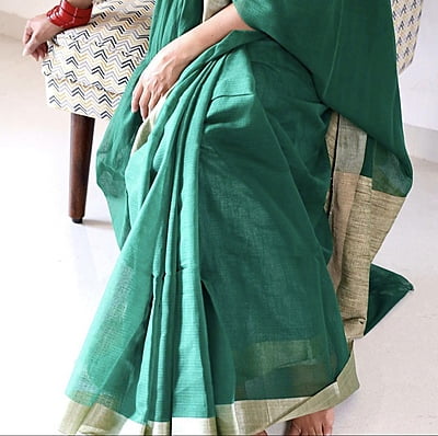 PURE HANDLOOM COTTON SAREE WITH GHICHA PALLU BOTTLE GREEN PURE HANDLOOM COTTON SAREE WITH GHICHA PALLU BOTTLE GREEN