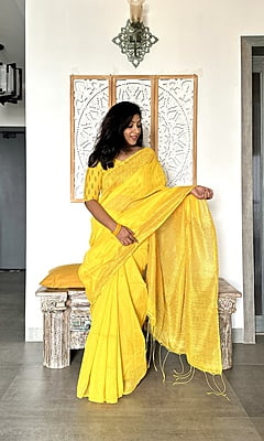 Cotton Silk Saree with Woven Border - Yellow Cotton Silk Saree with Woven Border - Yellow