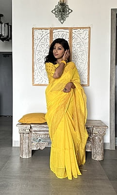 Cotton Silk Saree with Woven Border - Yellow Cotton Silk Saree with Woven Border - Yellow