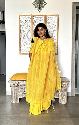 Cotton Silk Saree with Woven Border - Yellow Cotton Silk Saree with Woven Border - Yellow