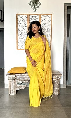 Cotton Silk Saree with Woven Border - Yellow Cotton Silk Saree with Woven Border - Yellow