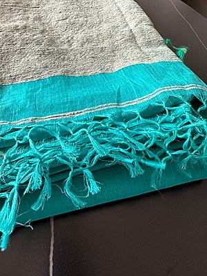 PURE HANDLOOM COTTON SAREE WITH GHICHA PALLU-TEAL GREEN PURE HANDLOOM COTTON SAREE WITH GHICHA PALLU-TEAL GREEN