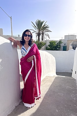 Pink Mulmul Saree with Crochete Lace Border Pink Mulmul Saree with Crochete Lace Border