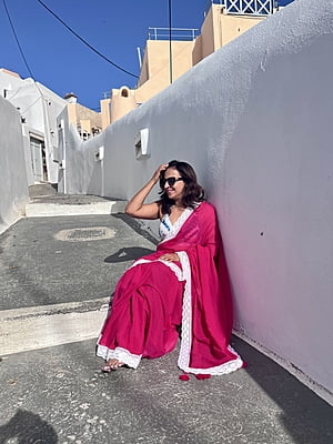 Pink Mulmul Saree with Crochete Lace Border Pink Mulmul Saree with Crochete Lace Border