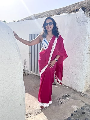 Pink  Mulmul Saree with Crochete Lace Border