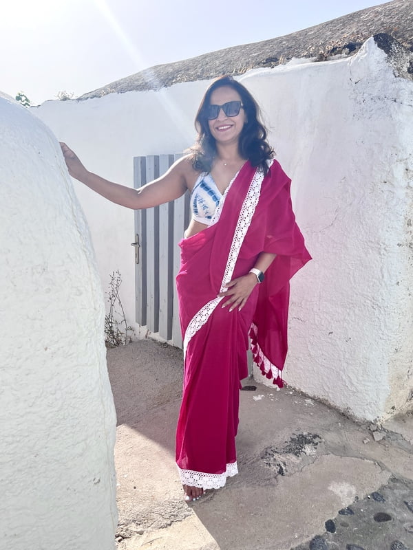 Pink Mulmul Saree with Crochete Lace Border Pink Mulmul Saree with Crochete Lace Border