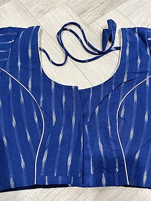 COTTON IKKAT WEAVE BLOUSE-BLUE