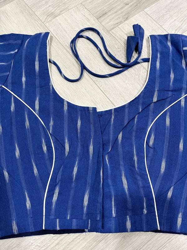 COTTON IKKAT WEAVE BLOUSE-BLUE