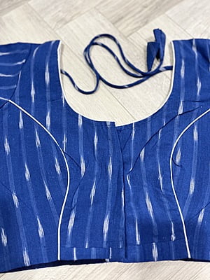 COTTON IKKAT WEAVE BLOUSE-BLUE