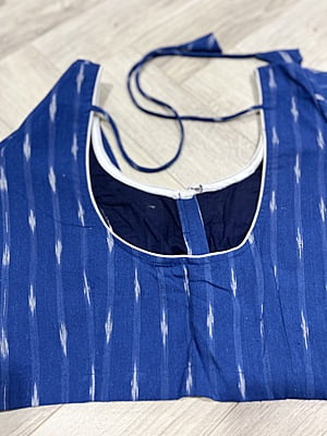 COTTON IKKAT WEAVE BLOUSE-BLUE