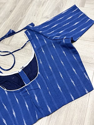 COTTON IKKAT WEAVE BLOUSE-BLUE