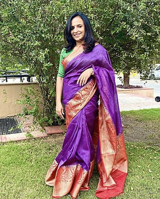 PURPLE AND RED COTTN SILK BANARSI SAREE