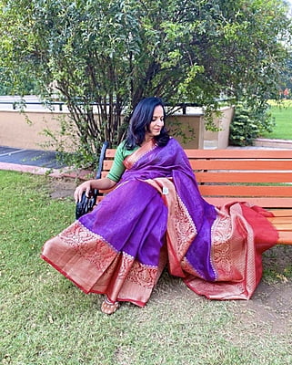 PURPLE AND RED COTTN SILK BANARSI SAREE PURPLE AND RED COTTN SILK BANARSI SAREE
