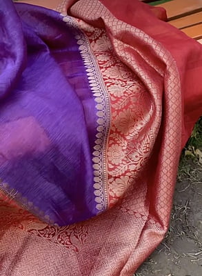 PURPLE AND RED COTTN SILK BANARSI SAREE PURPLE AND RED COTTN SILK BANARSI SAREE