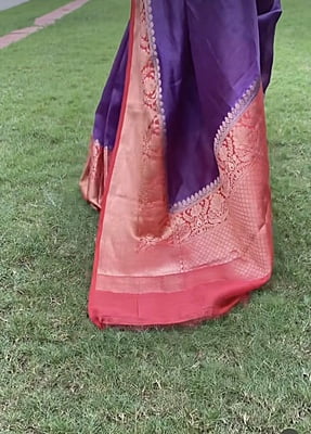 PURPLE AND RED COTTN SILK BANARSI SAREE PURPLE AND RED COTTN SILK BANARSI SAREE