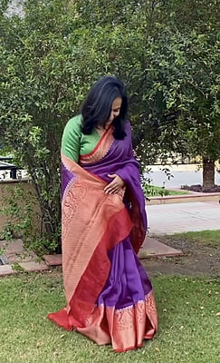 PURPLE AND RED COTTN SILK BANARSI SAREE PURPLE AND RED COTTN SILK BANARSI SAREE
