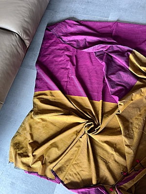 Khadi Cotton Contrast pallu Saree - Purple with Mustard