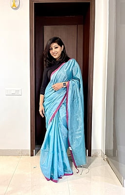 FIROZI AND PINK KHADI TISSUE SAREE