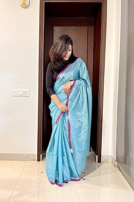 FIROZI AND PINK KHADI TISSUE SAREE