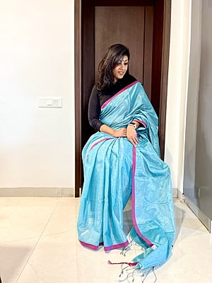 FIROZI AND PINK KHADI TISSUE SAREE