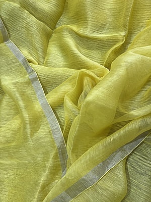 YELLOW RESHAM AND MUSLIN SAREE WITH JAMDANI PALLA