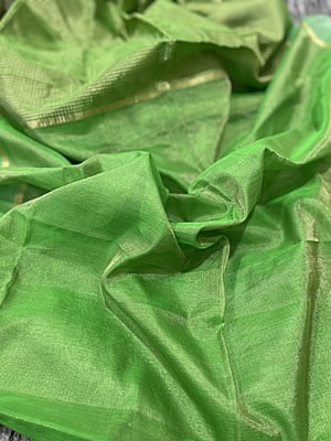 PARROT GREEN TISSUE CHANDERI SILK SAREE