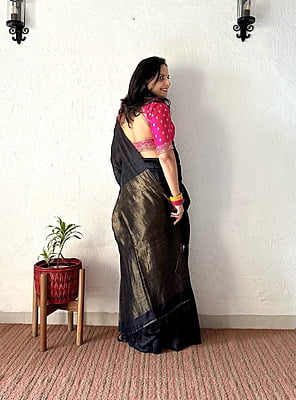 Handwoven Matka Silk Saree – Black