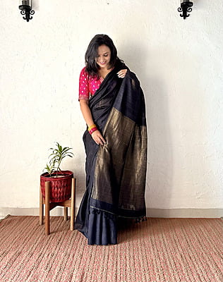 Handwoven Matka Silk Saree – Black Handwoven Matka Silk Saree – Black