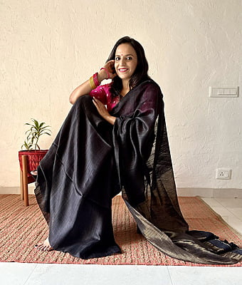 Handwoven Matka Silk Saree – Black Handwoven Matka Silk Saree – Black